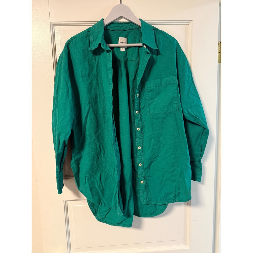 Maeve Anthropologie Green Linen Cotton Blend Button Down Shirt OB2021898 Small - Picture 2 of 7